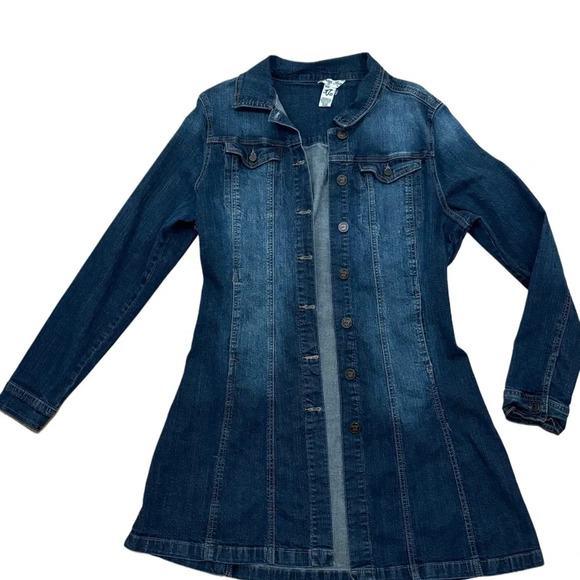 Vintage 2000s Y2K Indigo Rein Blue Long-Line Denim Jacket size XL - Picture 16 of 16